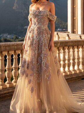 nude engagement dress Engagement Dress V-Neck Mermaid Sequin Gown By Royal Queen RQ8181